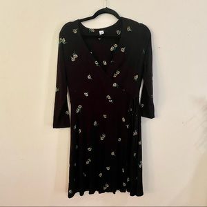 NWOT Old Navy Long Sleeve Floral Faux Wrap Dress in Black, M